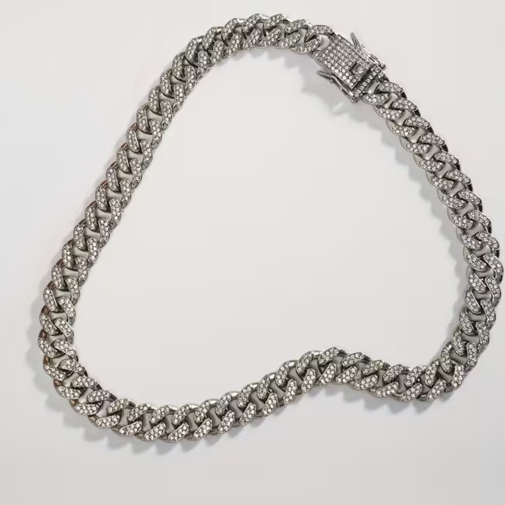 Dog Chain Crystal Artificial Diamond Cuban Collar Walking Metal Chain Collar with Design Secure Buckle