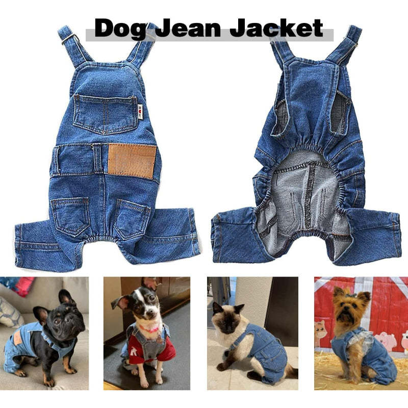 Dog Shirts Clothes Denim, Pet Jeans Onesies Apparel-Paw Print Pad