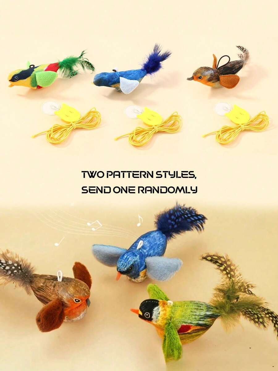 1 PC/2pcs/3pcs Cat Toy - Realistic Chirping Small Bird, Self-Entertained To Relieve Boredom,Interactive Cat Toys Hanging Squeaky Simulation Bird Plush Cats Pets Teasing Toys With Artificial Feathers Kitten Chirping Bird Toy,There Is A Discrepancy Between The Color And Length Of The Feathers, - Multicolor - View 11