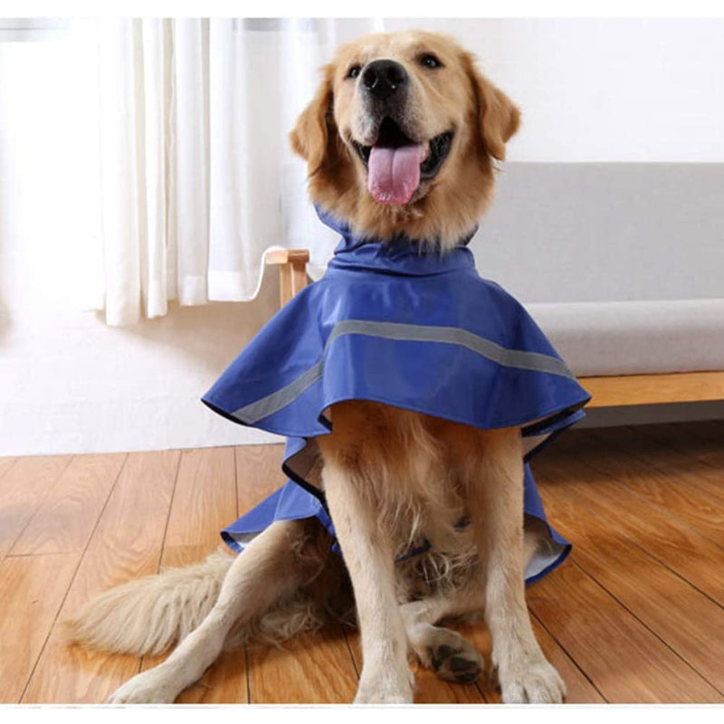 Large Dog Raincoat Adjustable Pet Water Proof Clothes Lightweight Rain Jacket Poncho Hoodies With Strip Reflective-Paw Print Pad
