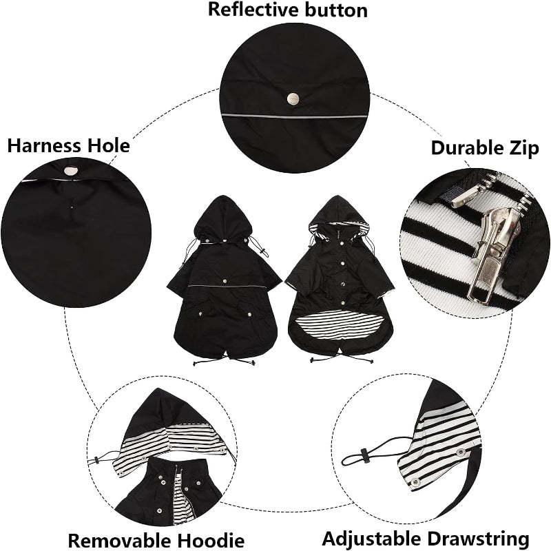 Dog Zip Up Dog Raincoat With Reflective Buttons-Paw Print Pad