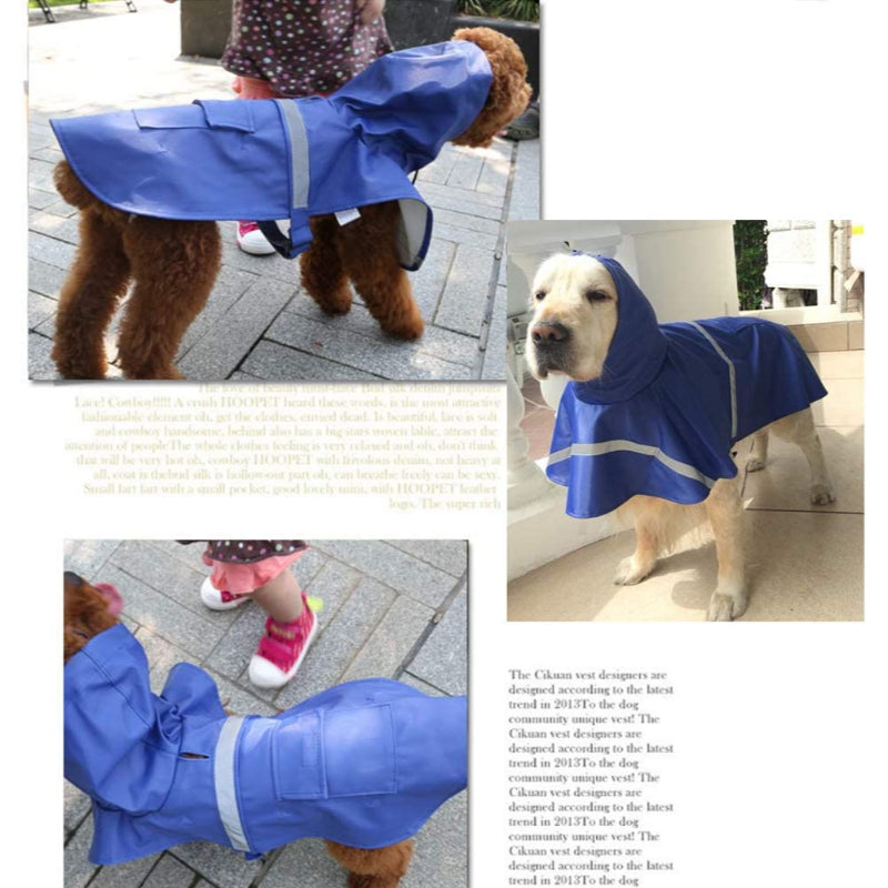 Large Dog Raincoat Adjustable Pet Water Proof Clothes Lightweight Rain Jacket Poncho Hoodies With Strip Reflective-Paw Print Pad