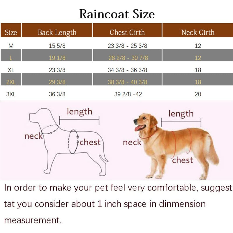 Large Dog Raincoat Adjustable Pet Water Proof Clothes Lightweight Rain Jacket Poncho Hoodies With Strip Reflective-Paw Print Pad