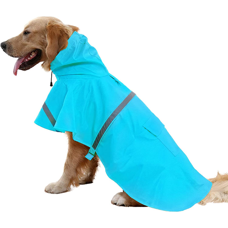 Large Dog Raincoat Adjustable Pet Water Proof Clothes Lightweight Rain Jacket Poncho Hoodies With Strip Reflective-Paw Print Pad