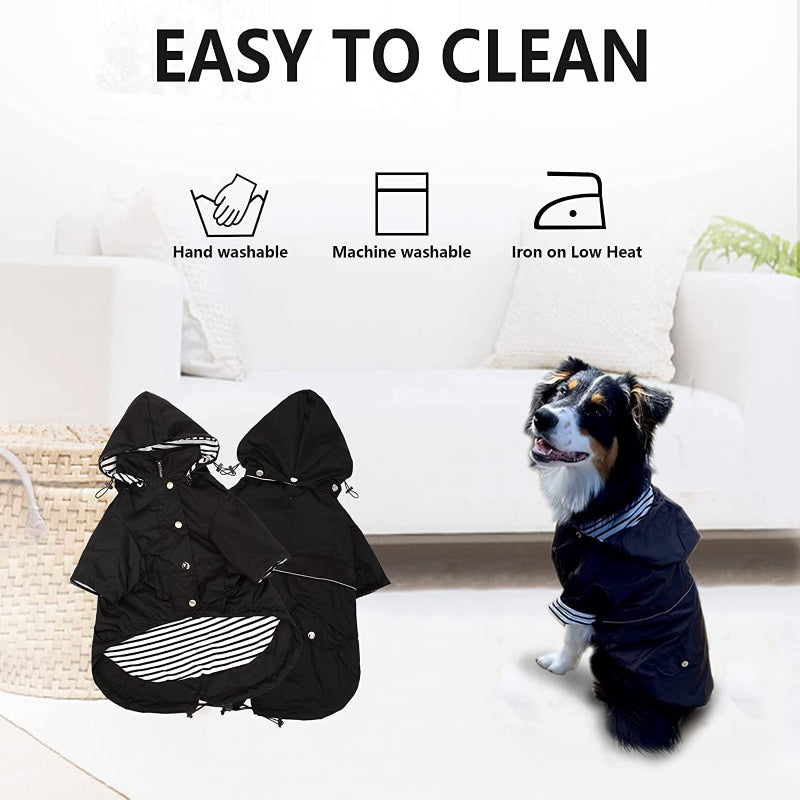 Dog Zip Up Dog Raincoat With Reflective Buttons-Paw Print Pad