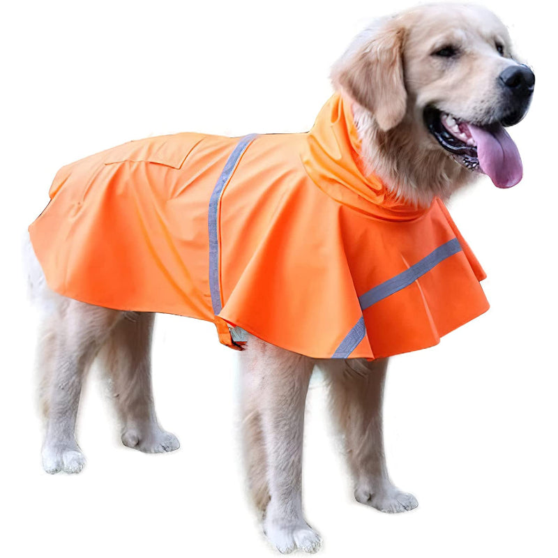 Large Dog Raincoat Adjustable Pet Water Proof Clothes Lightweight Rain Jacket Poncho Hoodies With Strip Reflective-Paw Print Pad