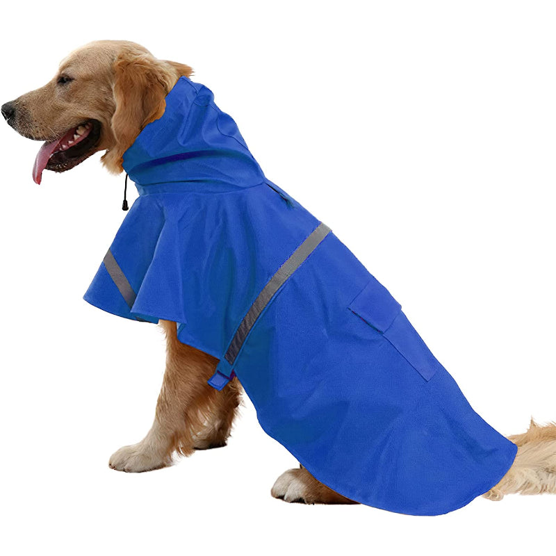 Large Dog Raincoat Adjustable Pet Water Proof Clothes Lightweight Rain Jacket Poncho Hoodies With Strip Reflective-Paw Print Pad