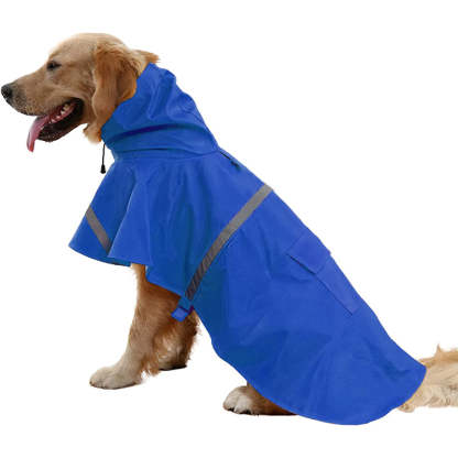 Large Dog Raincoat Adjustable Pet Water Proof Clothes Lightweight Rain Jacket Poncho Hoodies With Strip Reflective-Paw Print Pad