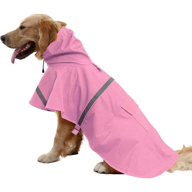 Large Dog Raincoat Adjustable Pet Water Proof Clothes Lightweight Rain Jacket Poncho Hoodies With Strip Reflective-Paw Print Pad