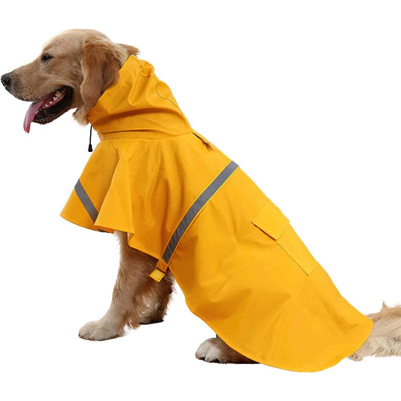 Large Dog Raincoat Adjustable Pet Water Proof Clothes Lightweight Rain Jacket Poncho Hoodies With Strip Reflective-Paw Print Pad