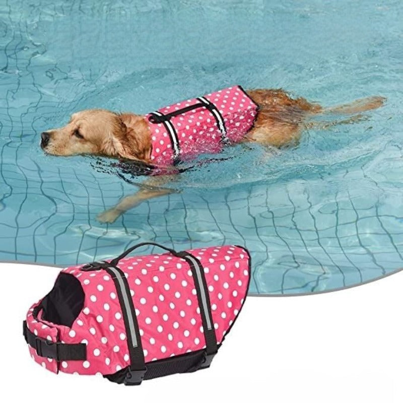 Dog Life Jacket With Adjustable Lifesaver And High Buoyancy Swimsuit-Paw Print Pad