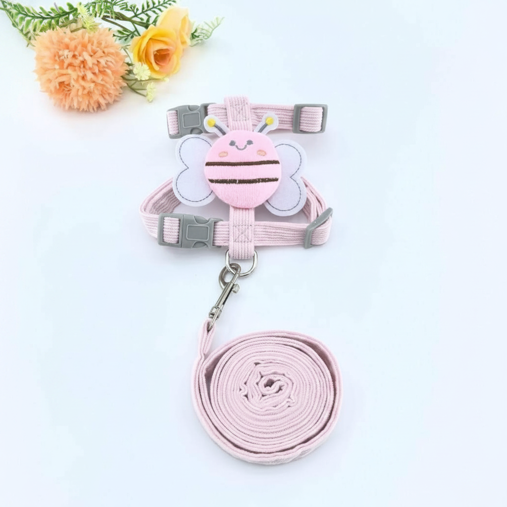 Adjustable Bee Design Pet Harness And Leash Set For Cats And Small Dogs