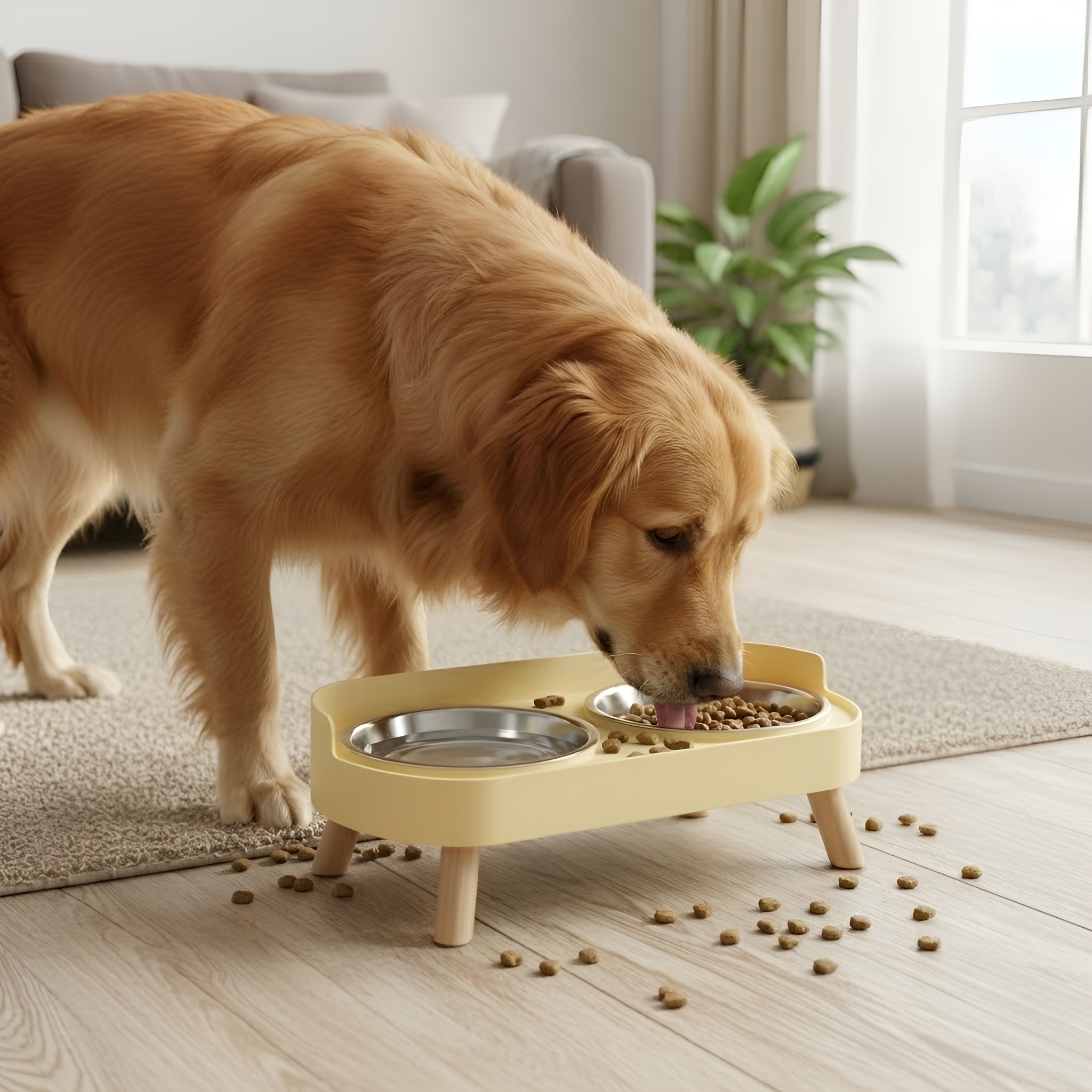Elevated Dual Pet Feeding Bowl Set With Splash Guard