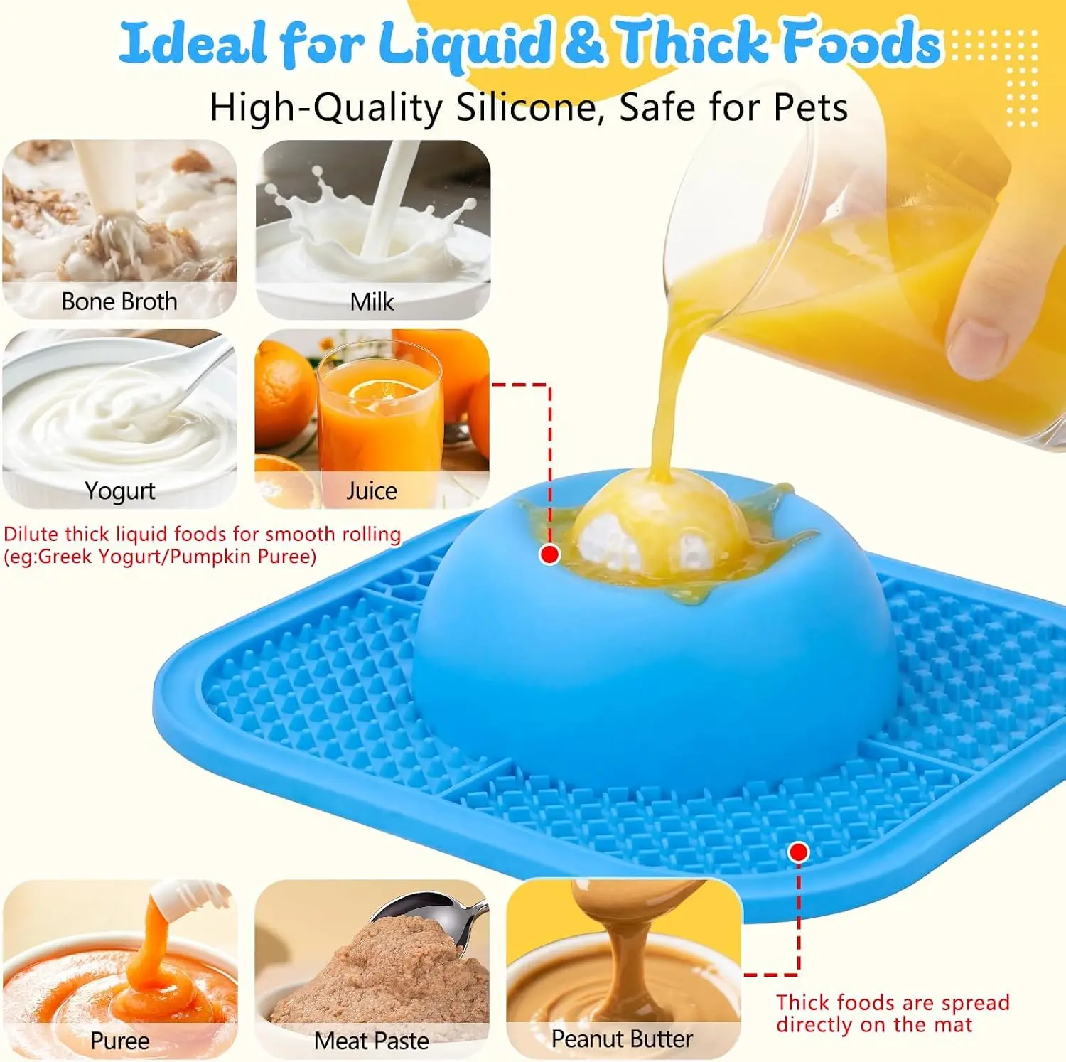 Slow Feeder Dog Bowls & Lick Mat for Liquid and Thick Treat, Anti-Slip Dog Lick Bowl with Interactive Rolling Ball, 5/6 Cup Pup Licking Toy for Large Medium Small Dogs and Cats Blue