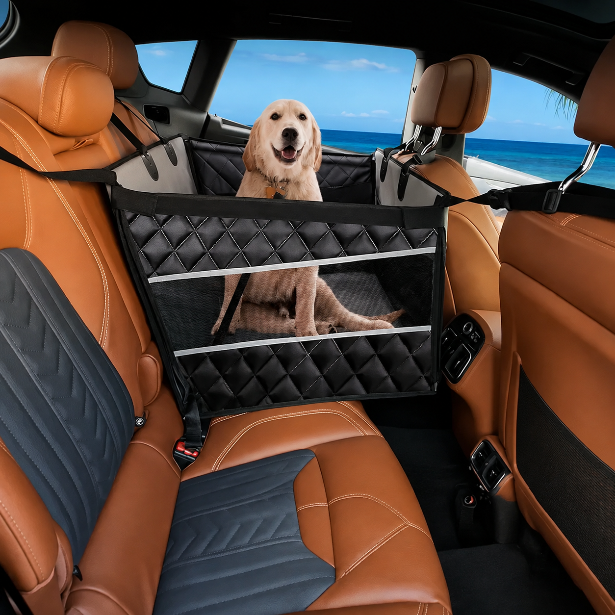  Car Backseat Non Slip Dirt Resistant Waterproof Cover With Storage Pockets For Pets