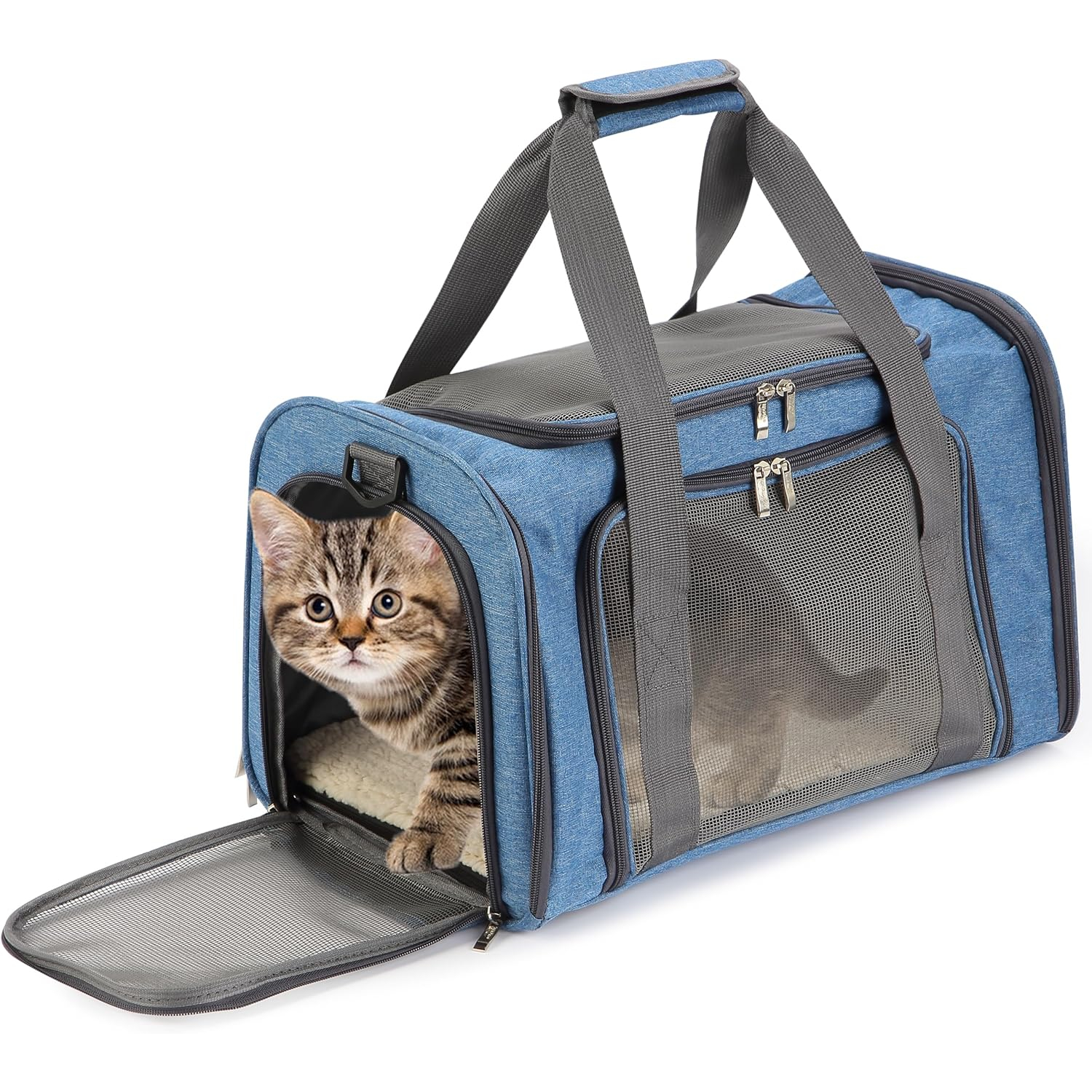 Portable Pet Carrier for Cats And Dogs with Mesh Panels Safety Leash And Side Pocket
