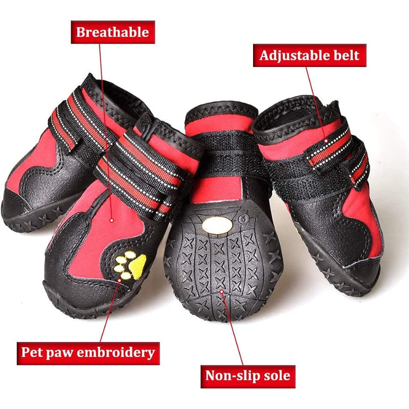 Dog Boots For Dogs Non-Slip, Waterproof Dog Booties For Outdoor, Dog Shoes For Medium To Large Dogs 4pcs With Rugged Sole-Paw Print Pad