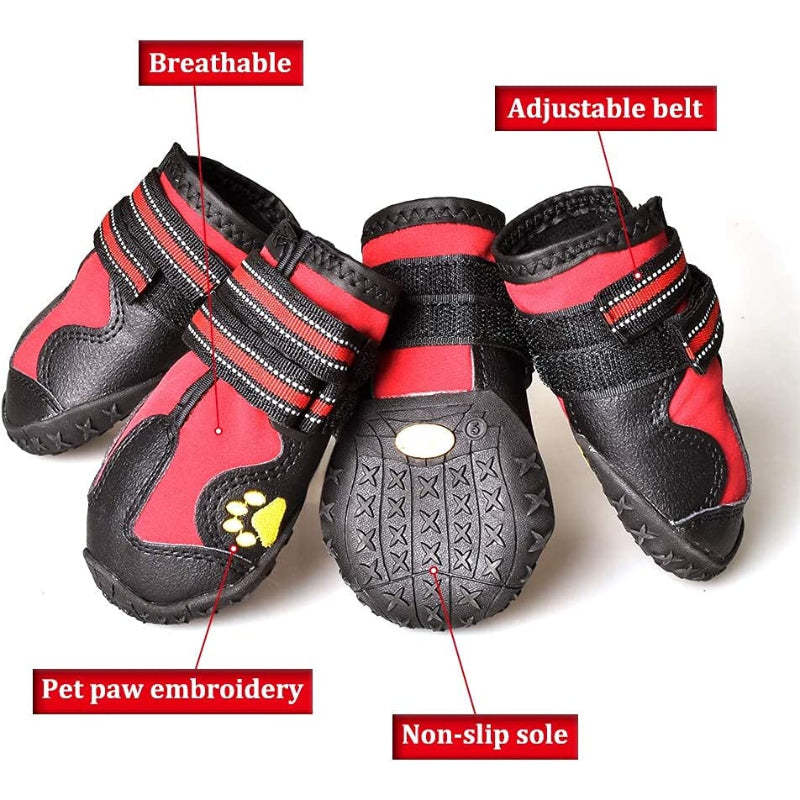 Dog Boots For Dogs Non-Slip, Waterproof Dog Booties For Outdoor, Dog Shoes For Medium To Large Dogs 4pcs With Rugged Sole-Paw Print Pad