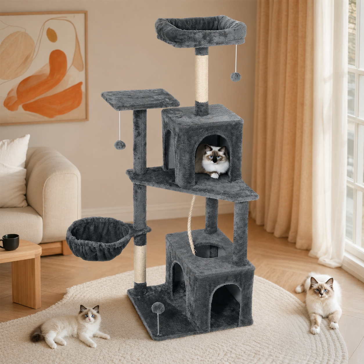 Cozy Indoor Plush Condo Cat Tower For Cats