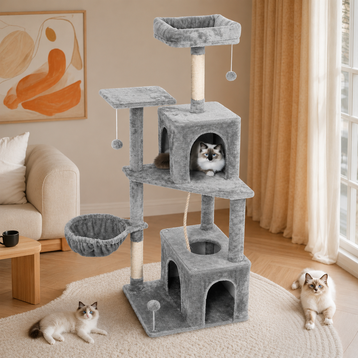 Cozy Indoor Plush Condo Cat Tower For Cats