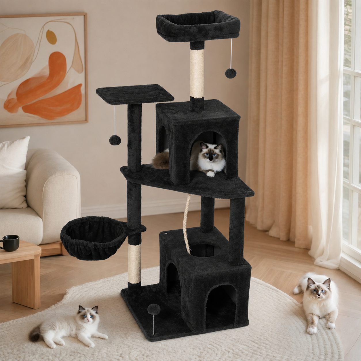 Cozy Indoor Plush Condo Cat Tower For Cats