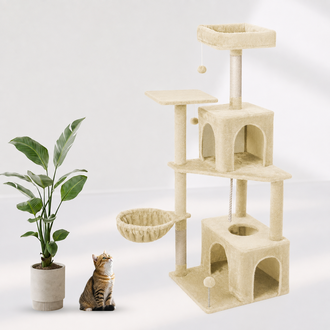 Cozy Indoor Plush Condo Cat Tower For Cats