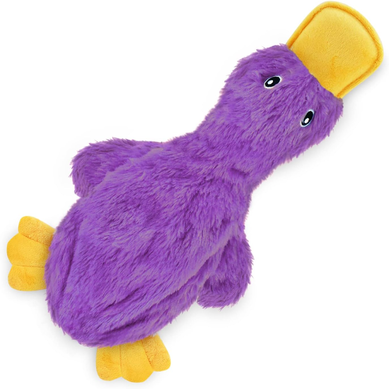 Crinkle Duck Shaped Dog Toy With Squeaker-Paw Print Pad