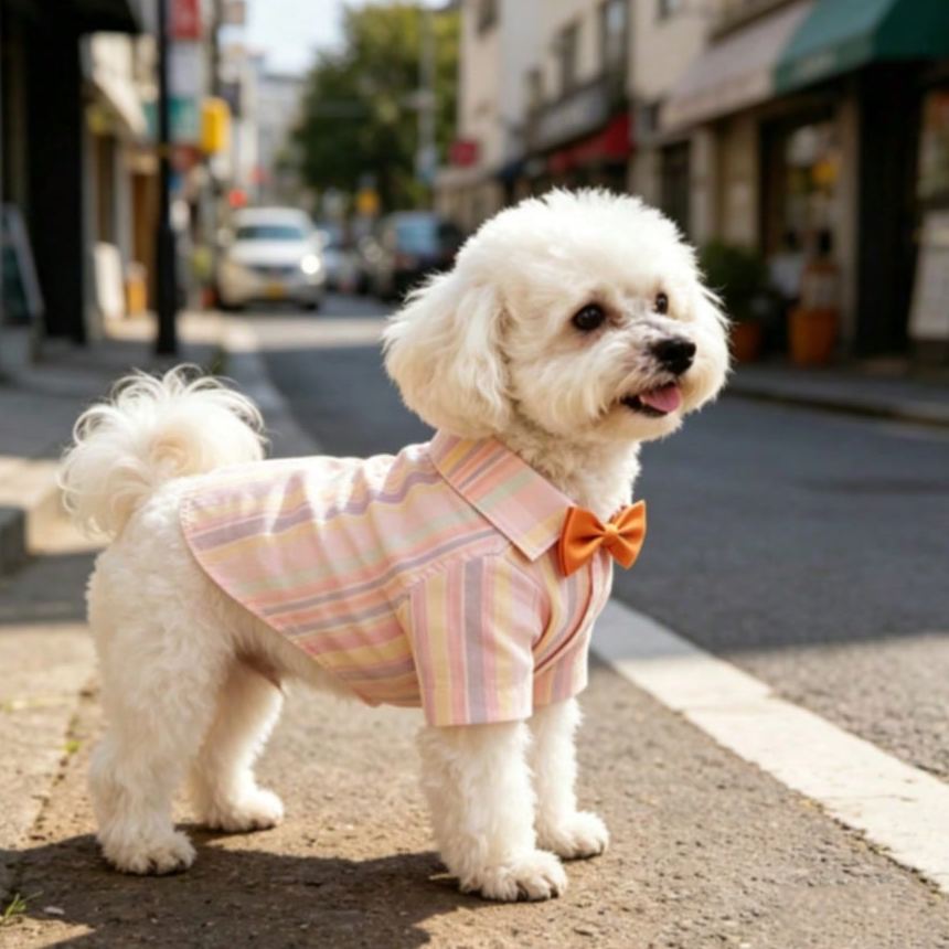 Gentleman Casual Bow Tie Stylish & Cute Multi-Color Denim Print Shirt For Small Dogs