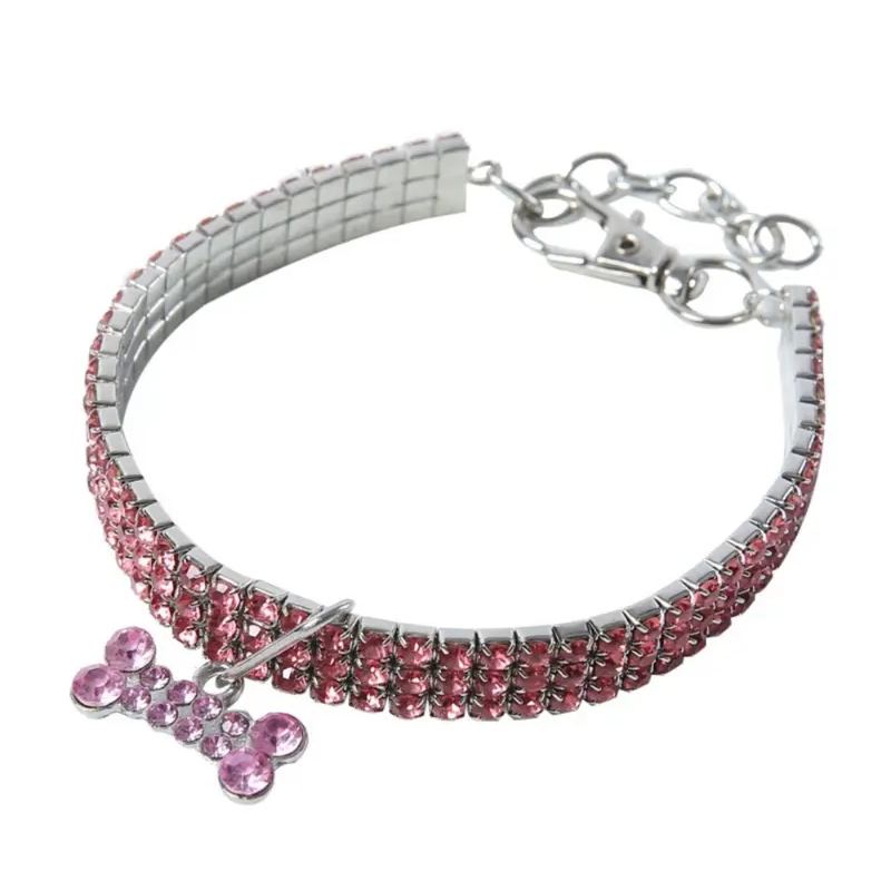 Elastic Rhinestone Pet Collar With Three Row Crystal Design