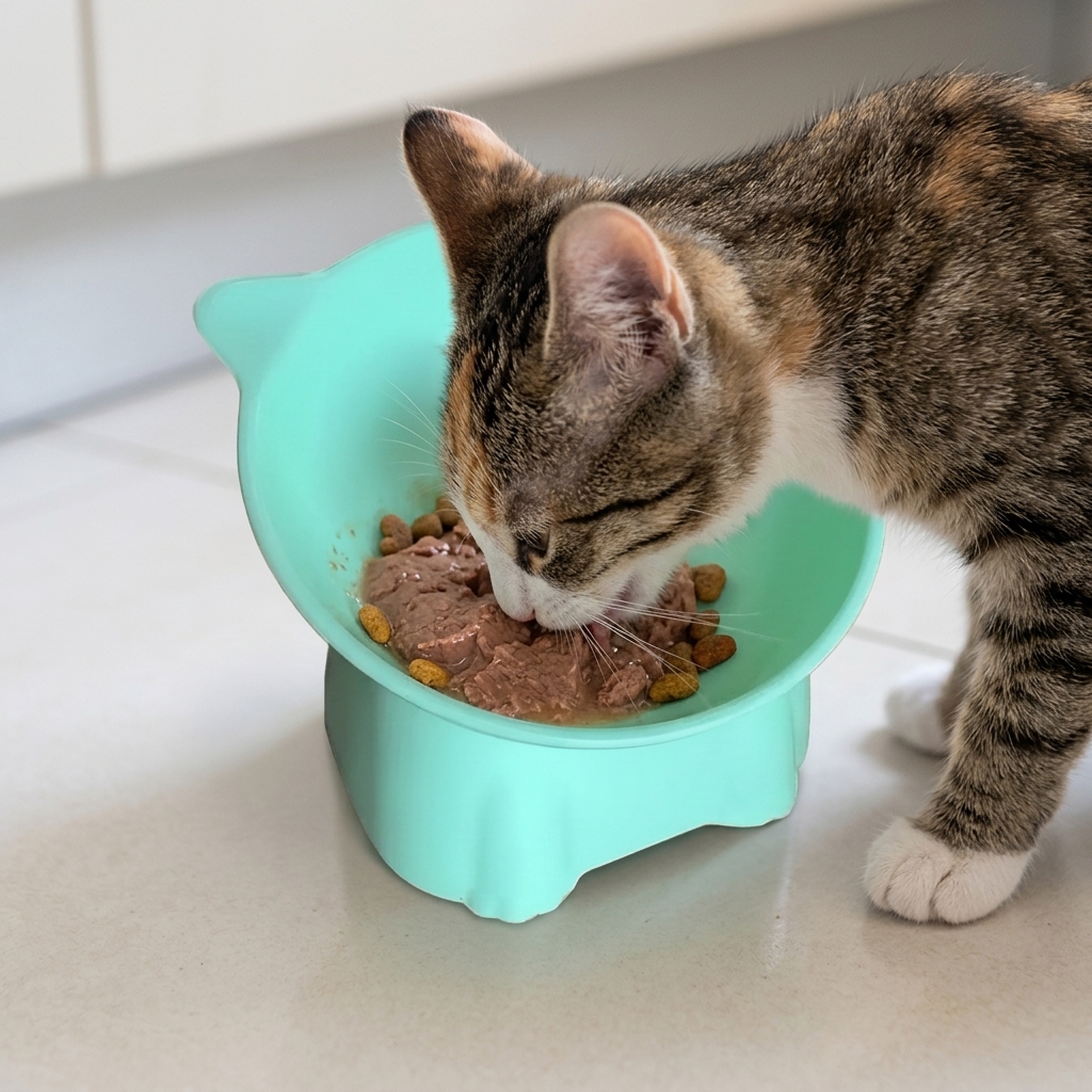 Elevated Tilt Design Pet Feeding Bowl with 15 Degree Stand For Cats And Dogs