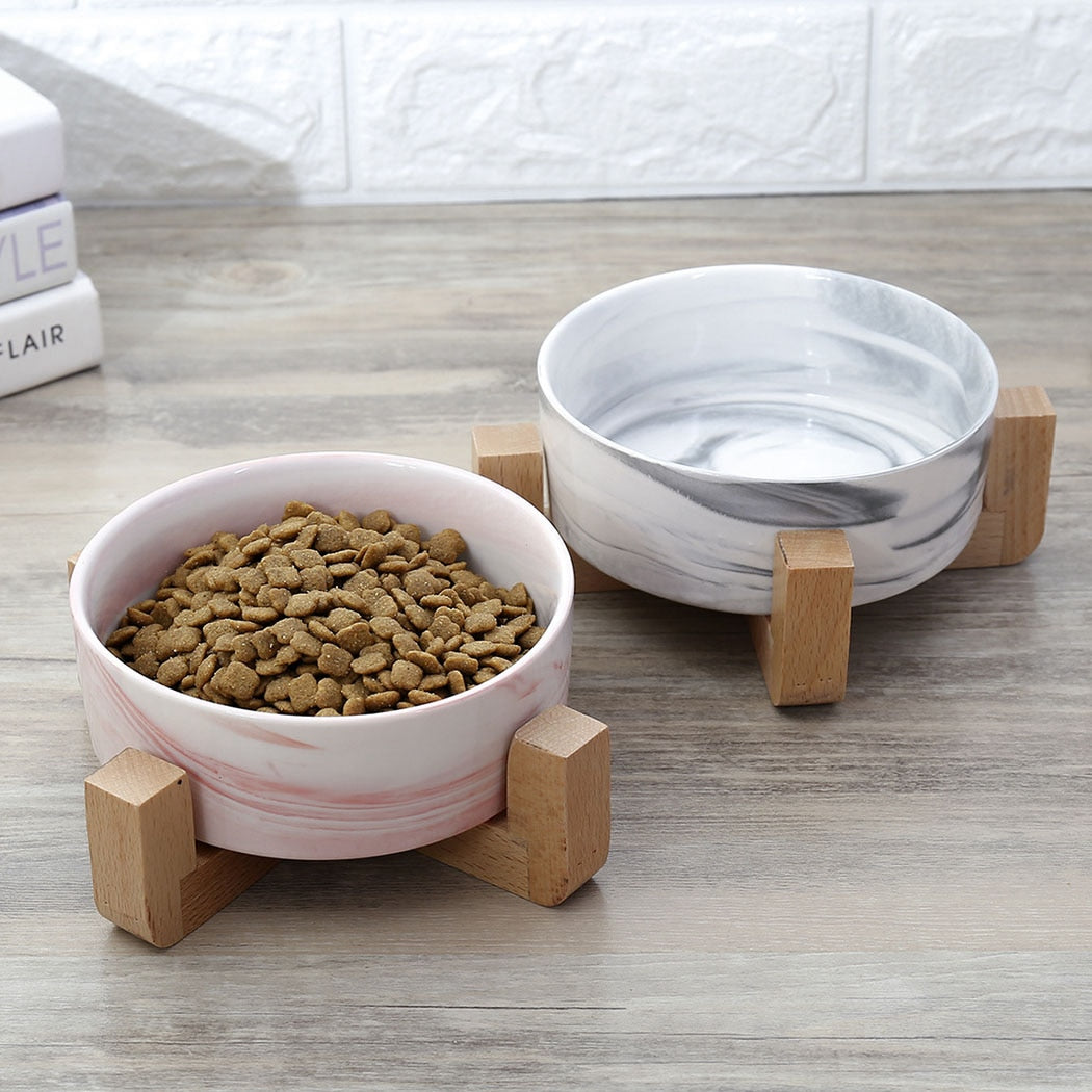 Marble Food Bowl For Cat-Paw Print Pad