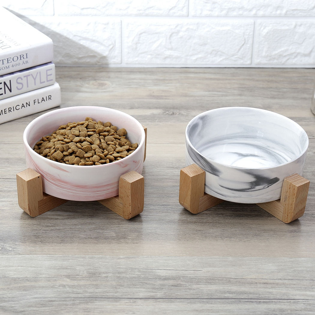 Marble Food Bowl For Cat-Paw Print Pad