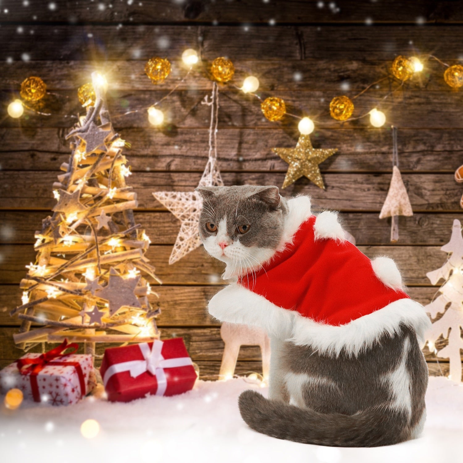 Adjustable Christmas Cloaks For Cats-Paw Print Pad