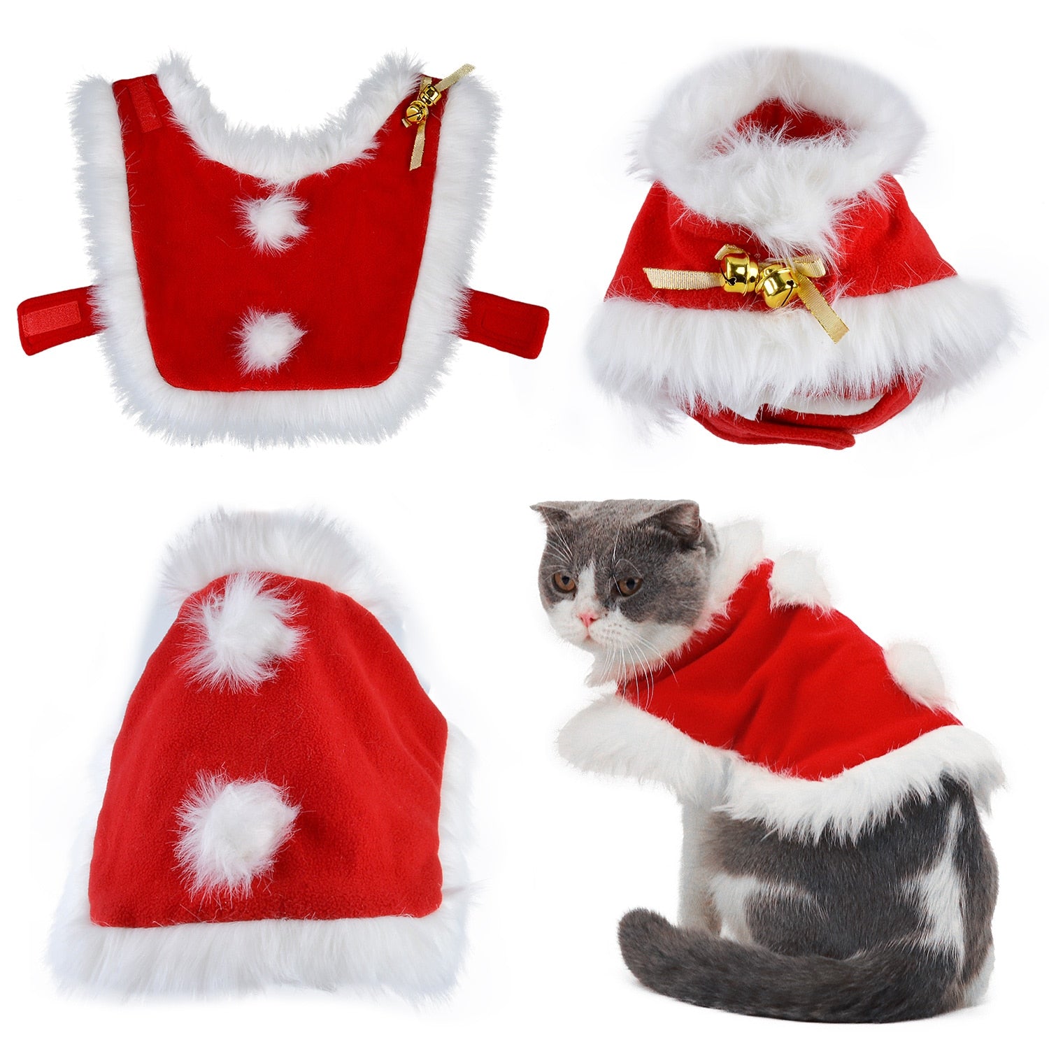 Adjustable Christmas Cloaks For Cats-Paw Print Pad