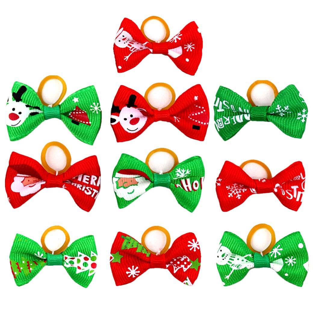 10 Piece Christmas Hair Bow Set For Dogs-Paw Print Pad