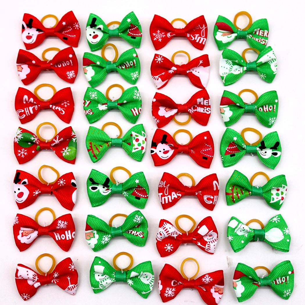 10 Piece Christmas Hair Bow Set For Dogs-Paw Print Pad