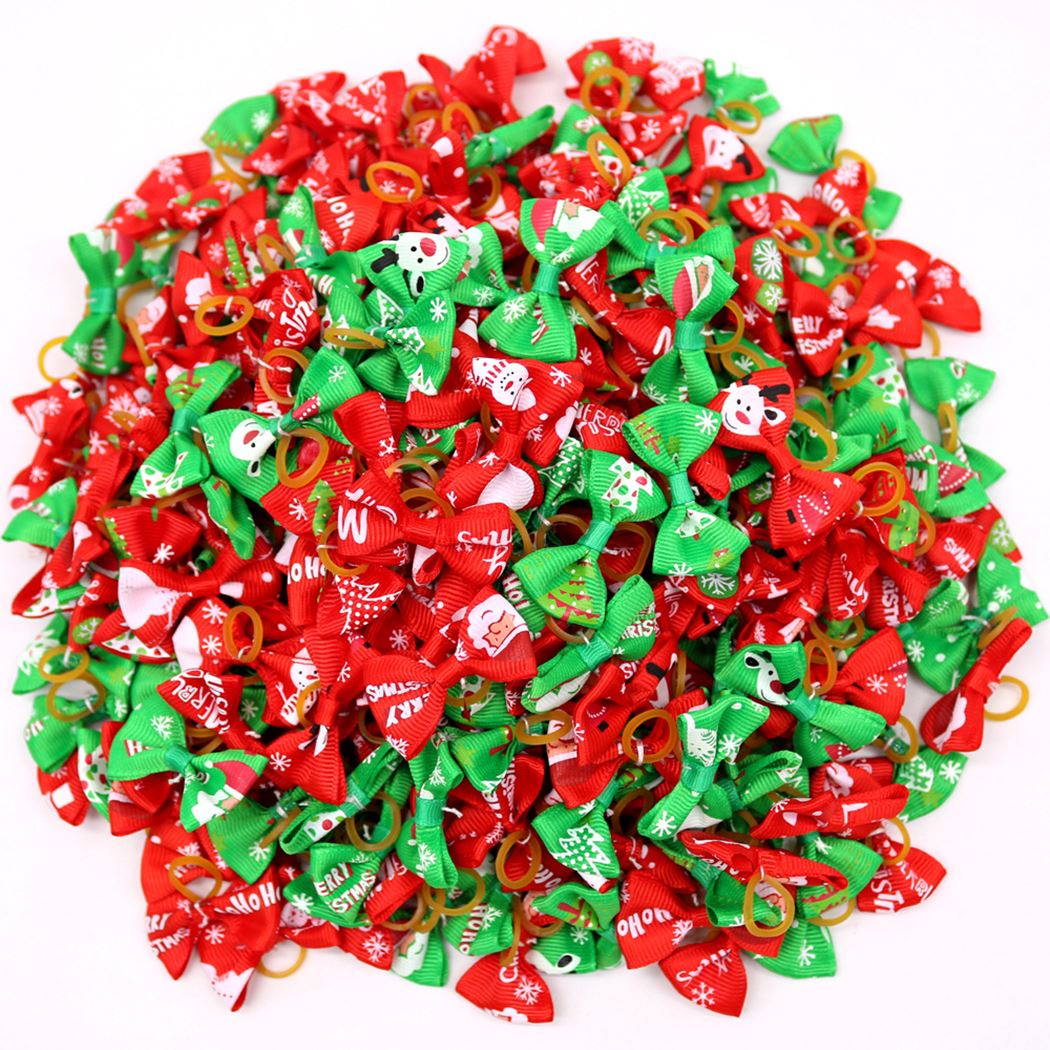 10 Piece Christmas Hair Bow Set For Dogs-Paw Print Pad