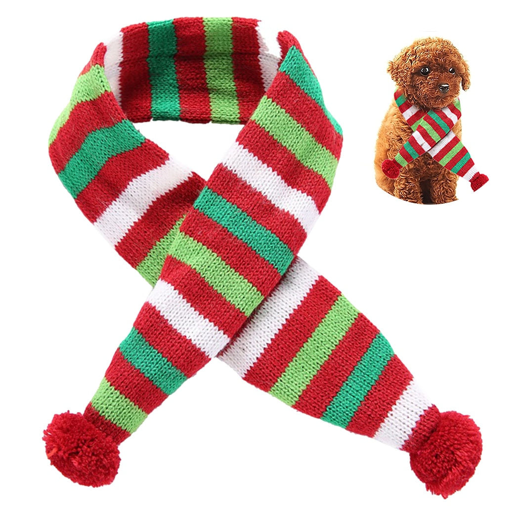 Christmas Stripe Scarf For Dog-Paw Print Pad