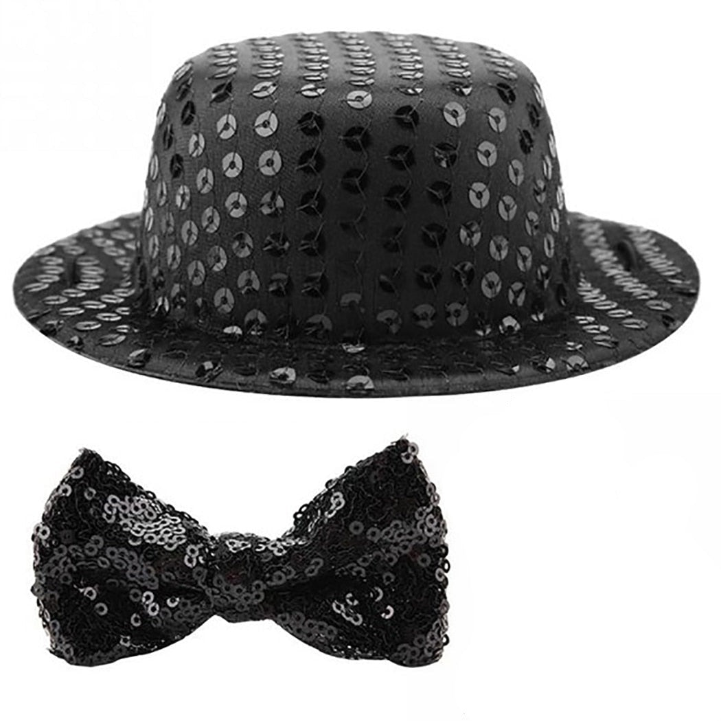 Black Sequins Top Hat With Bow Tie Set For Dogs-Paw Print Pad