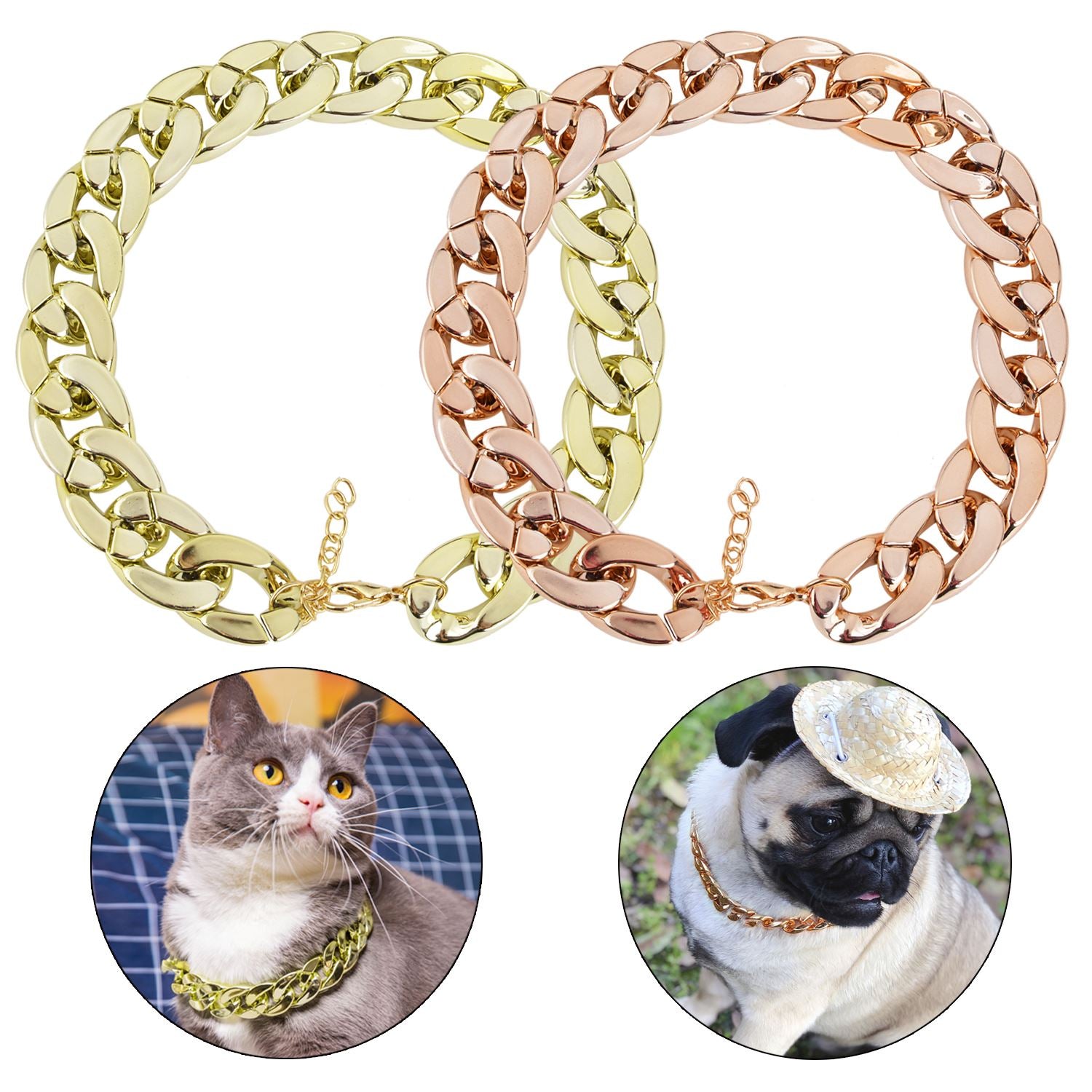 Gold Plated Chain Collar For Dogs-Paw Print Pad