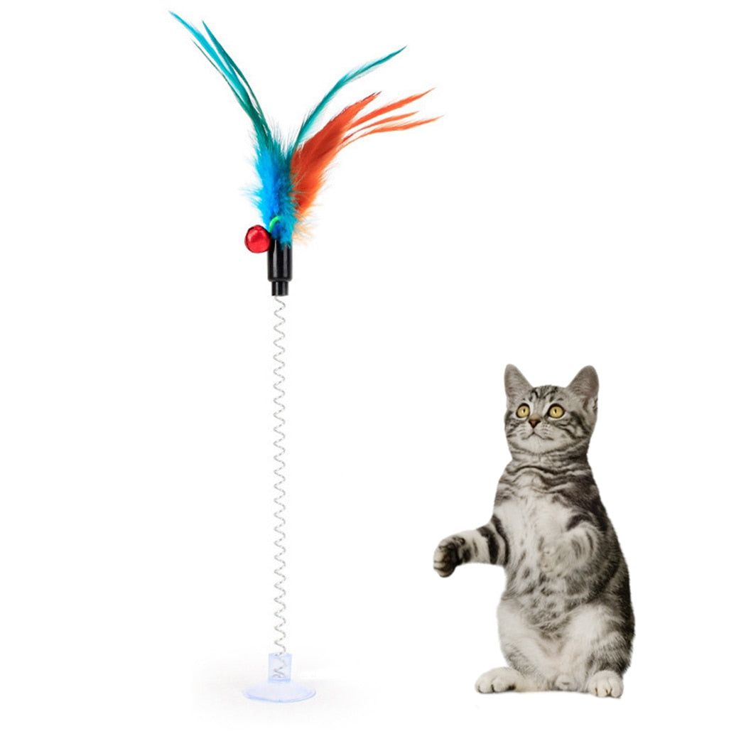 Spring Toy Feather For Cats-Paw Print Pad