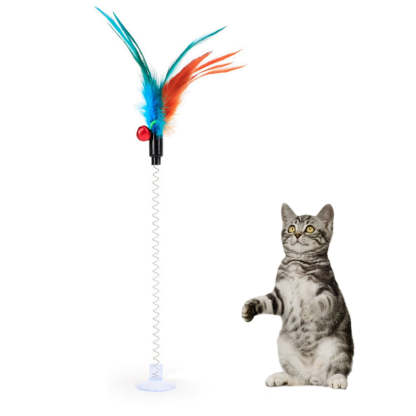 Spring Toy Feather For Cats-Paw Print Pad