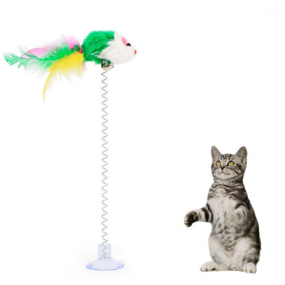 Spring Toy Feather For Cats-Paw Print Pad