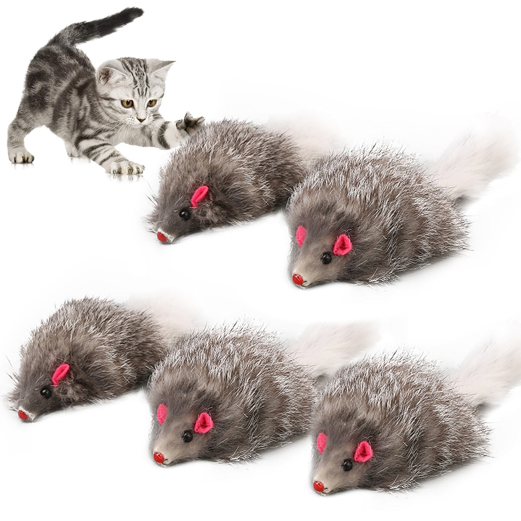 5pcs Furry Mouse Toy Set For Cats-Paw Print Pad