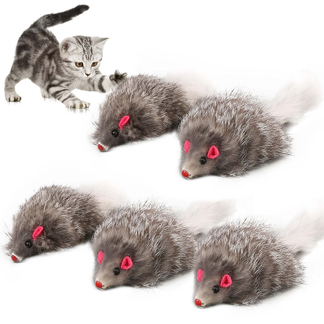 5pcs Furry Mouse Toy Set For Cats-Paw Print Pad