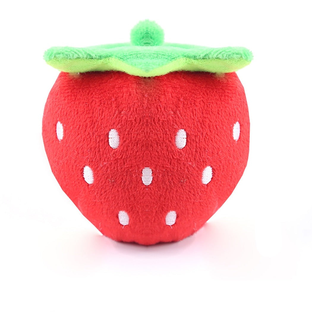 Strawberry Stuffed Squeaky Dog Toy-Paw Print Pad
