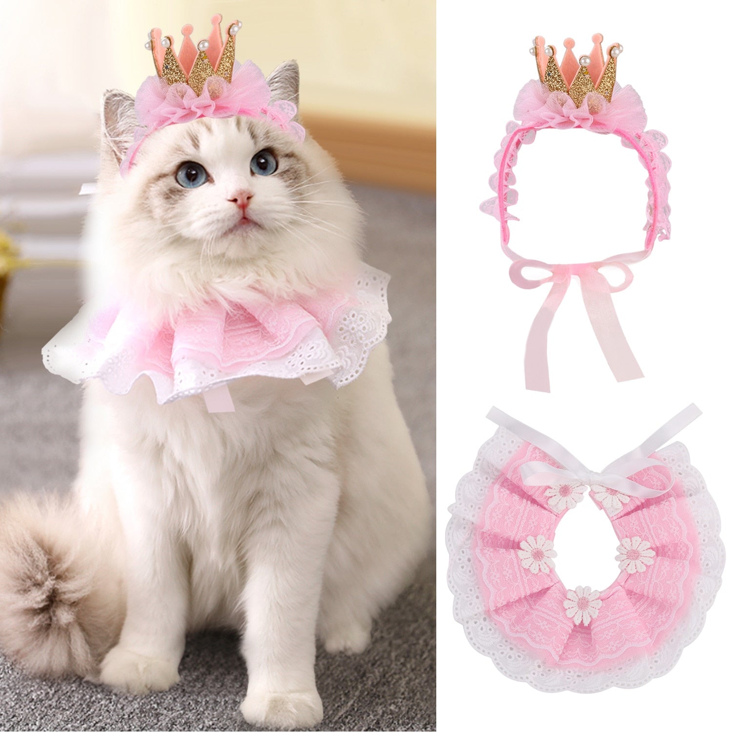 Lace Crown Costume Set For Cat-Paw Print Pad