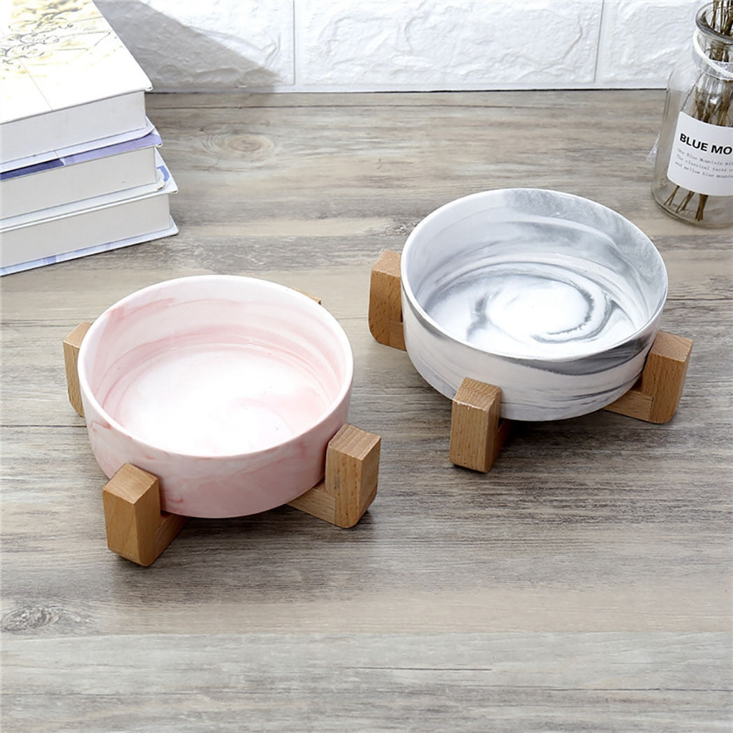 Marble Food Bowl For Cat-Paw Print Pad