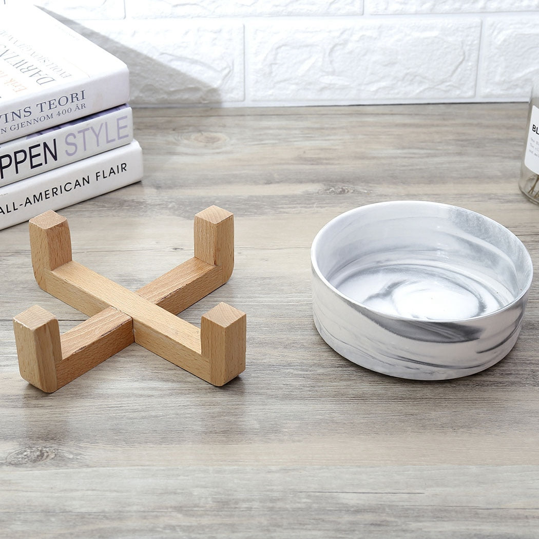 Marble Food Bowl For Cat-Paw Print Pad