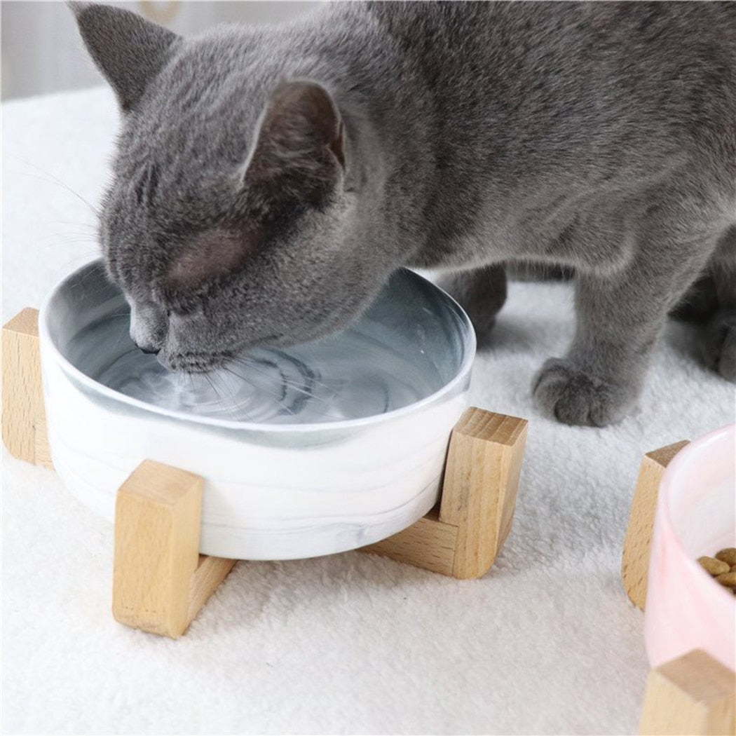 Marble Food Bowl For Cat-Paw Print Pad